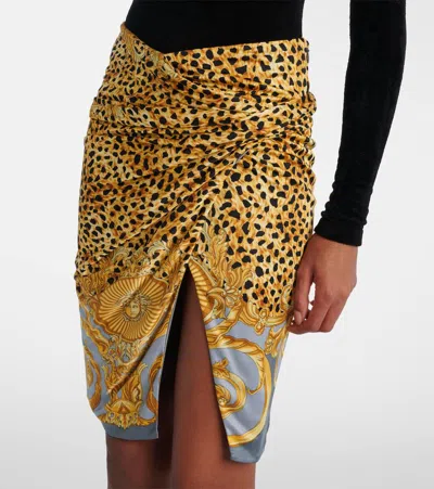 Versace Skirt Cheetah Foulard On Responsible Heavy Viscose Liquid Jersey In Yellow