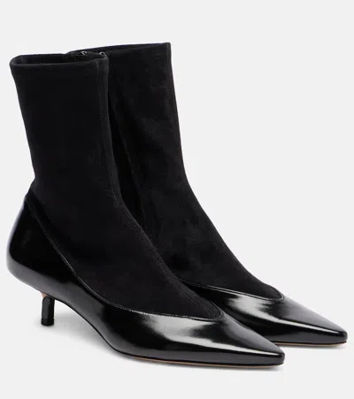 Jacquemus The Tourni Suede And Glossed-leather Ankle Boots In Black