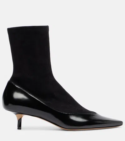 Jacquemus The Tourni Suede And Glossed-leather Ankle Boots In Black