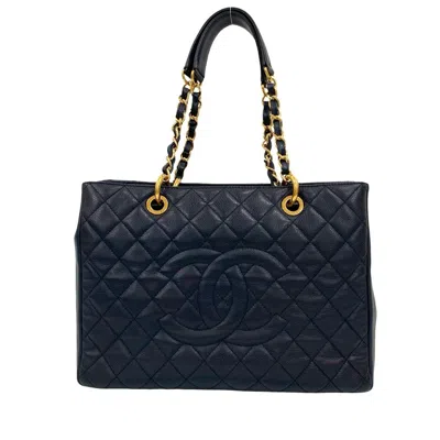 Pre-owned Chanel Navy Grained Calfskin Shoulder Bag Tote Bag ()
