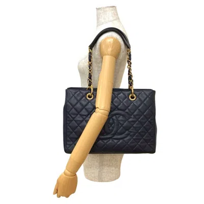 Pre-owned Chanel Navy Grained Calfskin Shoulder Bag Tote Bag ()