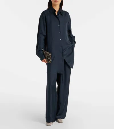 Rohe Oversized Silk Satin Shirt In Blue