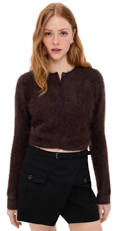 Frame The Teddy Cardi Brown Cropped Crewneck Cardigan With Front Button Closure In Cashmere Woman In Brown