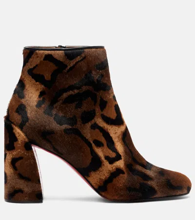 Christian Louboutin Jane Leopard Calf Hair Red Sole Booties In Brown