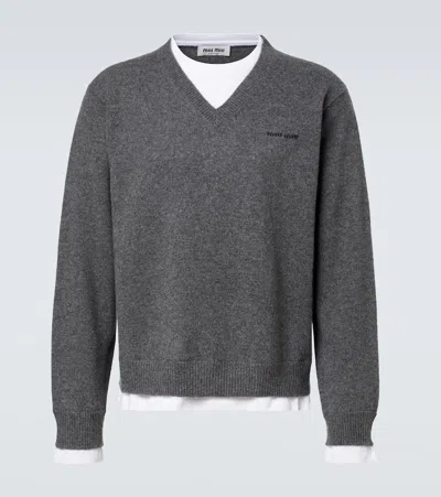 Miu Miu Layered Cashmere Sweater In Gray