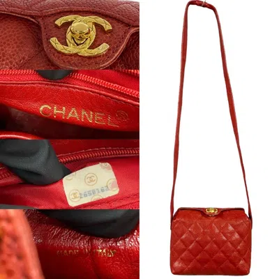 Pre-owned Chanel Red Color Grained Calfskin Pochette Shoulder Bag ()