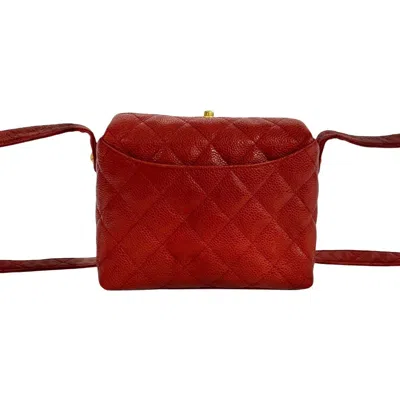 Pre-owned Chanel Red Color Grained Calfskin Pochette Shoulder Bag ()