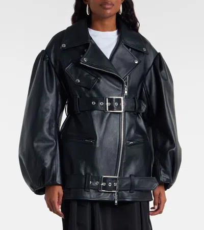 束带皮革机车夹克