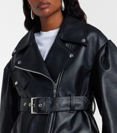 束带皮革机车夹克