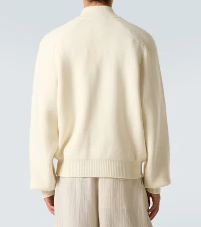 Jacquemus Soft Knit Cardigan Embroidered Detail In Neutral