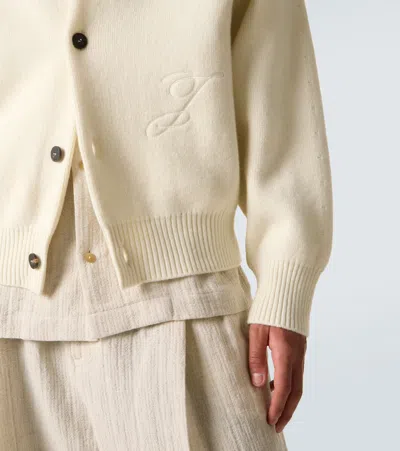 Jacquemus Soft Knit Cardigan Embroidered Detail In Neutral