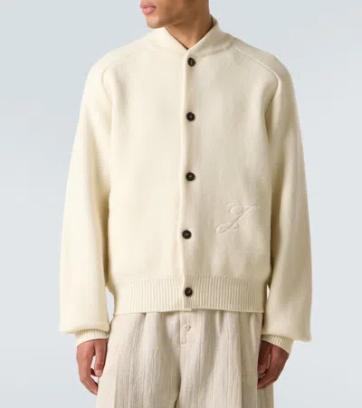 Jacquemus Soft Knit Cardigan Embroidered Detail In Neutral