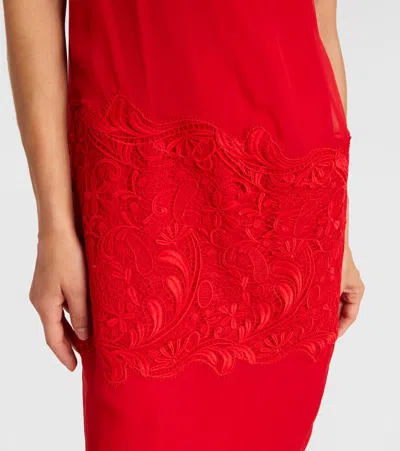 Ferragamo Cowl-neck Lace-insert Midi Dress In Red