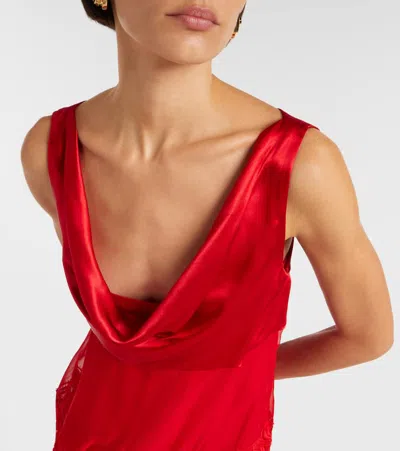 Ferragamo Cowl-neck Lace-insert Midi Dress In Red