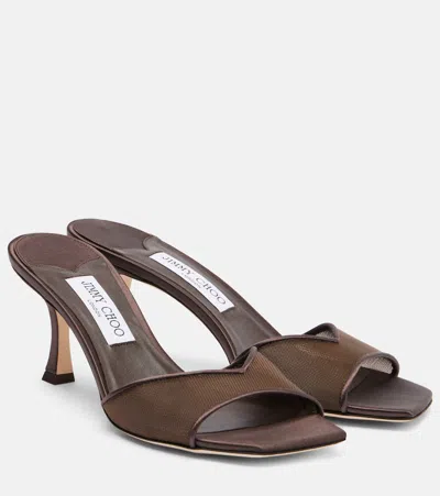Jimmy Choo Skye 70 Mesh Mules In Brown