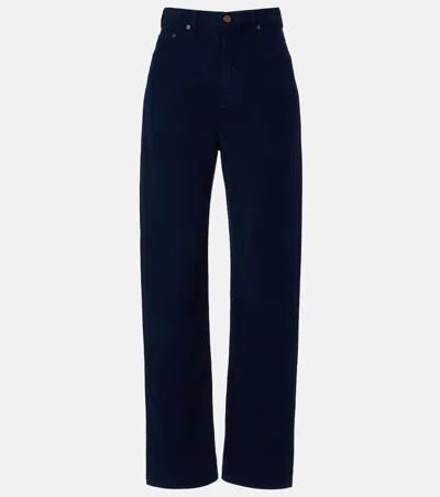Victoria Beckham High-rise Cotton Corduroy Straight Pants In Blue