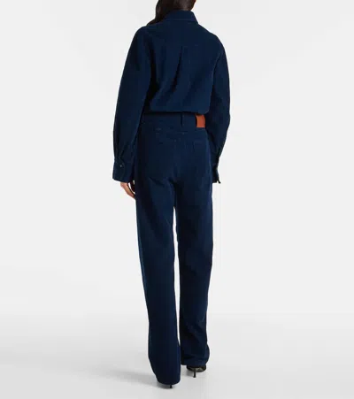 Victoria Beckham High-rise Cotton Corduroy Straight Pants In Blue