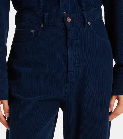 Victoria Beckham High-rise Cotton Corduroy Straight Pants In Blue