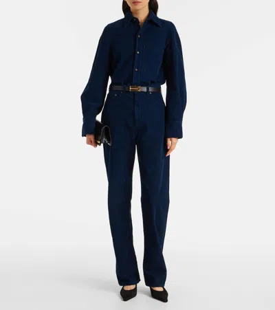 Victoria Beckham High-rise Cotton Corduroy Straight Pants In Blue