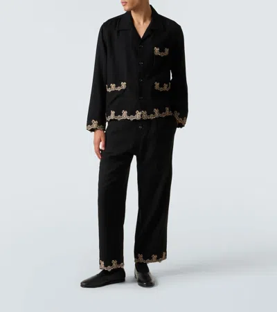 Bode Laurelist Wool Flannel Wide-leg Pants In Black