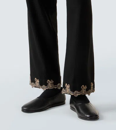 Bode Laurelist Wool Flannel Wide-leg Pants In Black