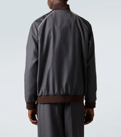 Miu Miu Logo Pinstripe Virgin Wool Track Jacket In Gray
