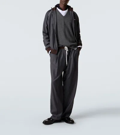 Miu Miu Logo Pinstripe Virgin Wool Track Jacket In Gray