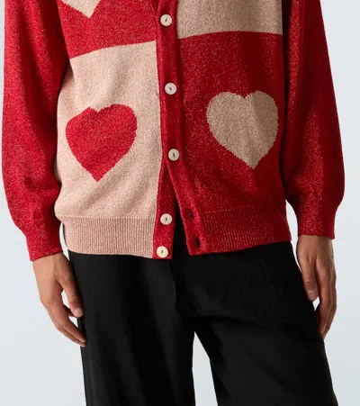 Bode Long-sleeved Knitted Cardigan In Red