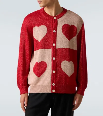 Bode Long-sleeved Knitted Cardigan In Red