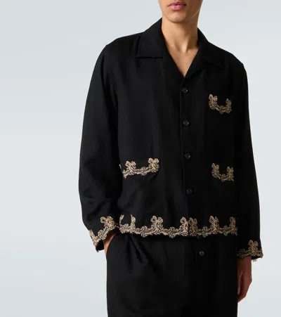 Bode Embroidered-pocket Wool Overshirt In Black