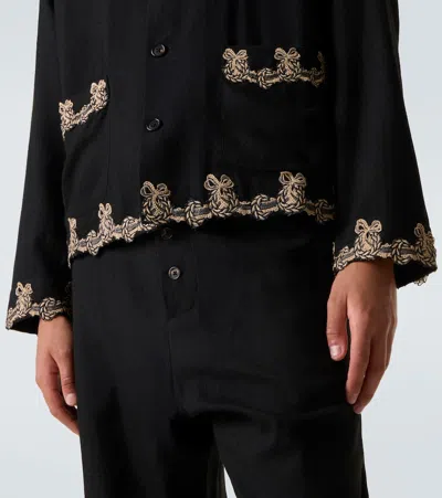 Bode Embroidered-pocket Wool Overshirt In Black