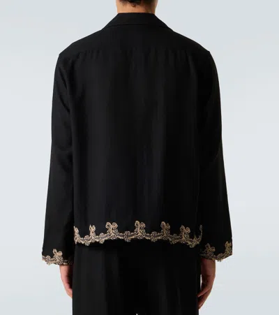 Bode Embroidered-pocket Wool Overshirt In Black
