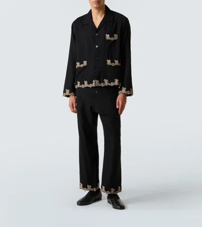 Bode Embroidered-pocket Wool Overshirt In Black