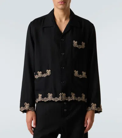 Bode Embroidered-pocket Wool Overshirt In Black