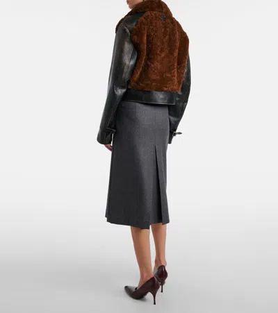 Prada Black Leather And Sheepskin Jacket In Brown