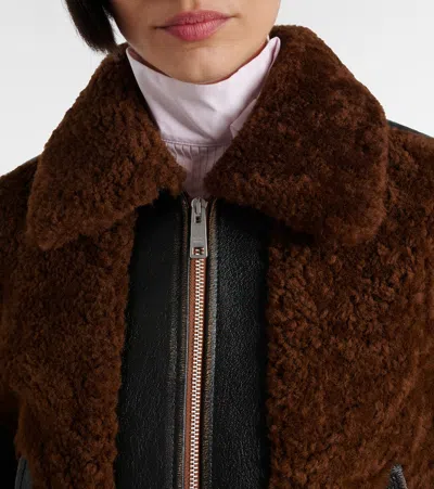 Prada Black Leather And Sheepskin Jacket In Brown