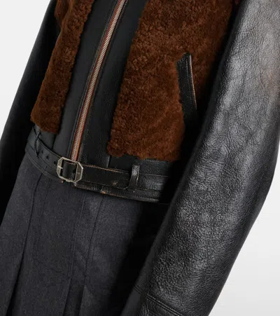 Prada Black Leather And Sheepskin Jacket In Brown