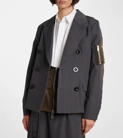 Sacai Double-breasted Wool And Nylon Blazer In Animal Print