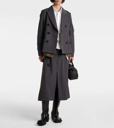 Sacai Double-breasted Wool And Nylon Blazer In Animal Print
