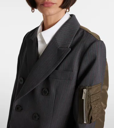 Sacai Double-breasted Wool And Nylon Blazer In Animal Print
