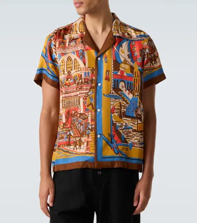 Bode Manhattan Island Camp-collar Printed Silk-satin Shirt In Multi