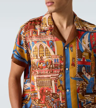 Bode Manhattan Island Camp-collar Printed Silk-satin Shirt In Multi