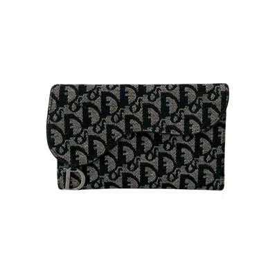 Pre-owned Dior Christian  Black Canvas Leather Long Wallet (tri-fold) ()
