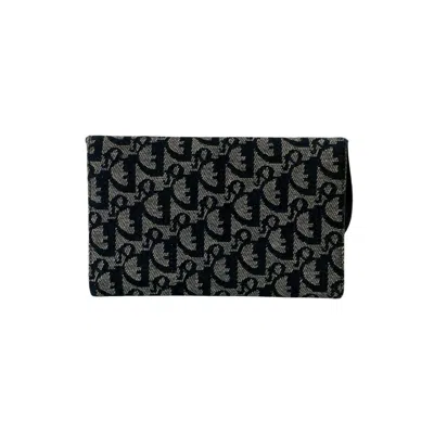 Pre-owned Dior Christian  Black Canvas Leather Long Wallet (tri-fold) ()