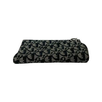 Pre-owned Dior Christian  Black Canvas Leather Long Wallet (tri-fold) ()