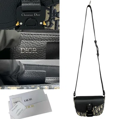 Pre-owned Dior Christian  Black Gray Leather Canvas Pochette Shoulder Bag ()