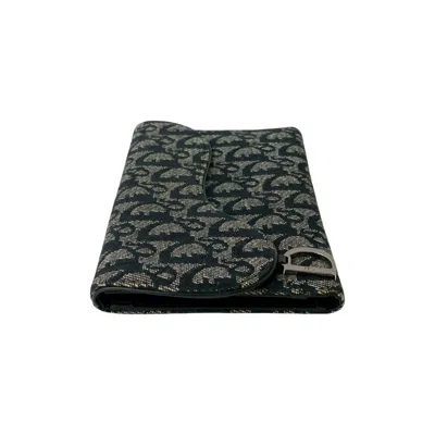 Pre-owned Dior Christian  Black Canvas Leather Long Wallet (tri-fold) ()
