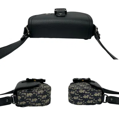 Pre-owned Dior Christian  Black Gray Leather Canvas Pochette Shoulder Bag ()