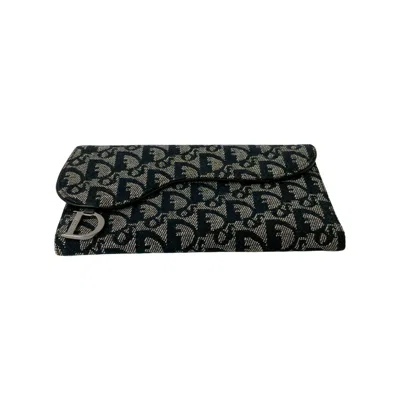 Pre-owned Dior Christian  Black Canvas Leather Long Wallet (tri-fold) ()