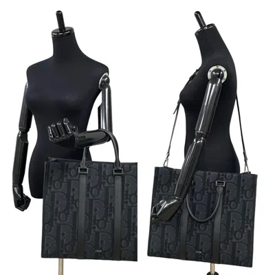 Pre-owned Dior Christian  Black Leather Canvas Tote Bag ()